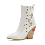 Stone Print Zipper Ankle Boots Women Wedges High Heels Western Boots Pointed Toe Crystal Autumn Winter Woman