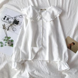 Kawaii Long Sleeve Blouses Women Harajuku Peter Pan Collar Japanese Cute Blouse Basic All-match Shirt Korean Style