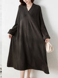 Autumn Winter New Long Sleeve Dress V-neck Loose Sweater Fashion Knee Length Skirt Streetwear Dress for Women Pullover