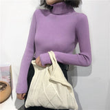 Autumn Winter Thick Sweater Women Knitted Ribbed Pullover Sweater Long Sleeve Turtleneck Slim Jumper Soft Warm Pull