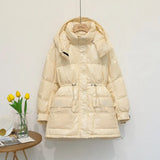 2021 90% White Duck Down Jacket Winter Bright Coat Women Snow Clothes Loose Medium long Female Down Parka