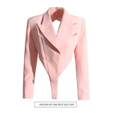 2022 Autumn New Arrival Long Sleeve Turn Down Collar Hollow Out Backless Padded Shoulder Slim Pink Blazer Coat