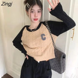 Streetwear Women Sexy Crop Y2k Tops Korean Harajuku Letter Sweaters Pullovers Autumn Winter Fashion Female Short