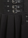 High Waisted Midi Skirts Buckled High Low Suspender Skirt Black Color Short Dress For