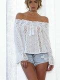 Queens Women Off-shoulder Lace Embroidery White Blouse Bohemian Beach Summer Fashion Cotton Boho