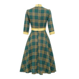 Green Plaid Hepburn Tunic Swing Dress With Bow Pocket A Line 1950s 60s Rockabilly Pinup Party Robe England Office