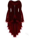 Winter Women Gothic Dress Solid Short Front Long Back Sundress Red Green Black Vintage Lace High Low Women