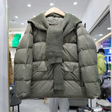 Hooded Splicing Feather Jacket Women 90% White Duck Down Coat Knitting Scarf hooded Short Parker Loose Warm