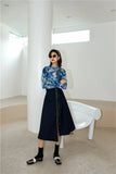 Summer Mesh Top Long Sleeve Tshirt Women Blue Printed T Shirt Sheer Transparent Tight Top Designer Tee Shirt