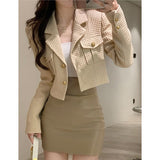 Cropped Jackets Women Elegant Basic Blazer Coats Office Lady Korean Autumn Long Sleeve Slim Simple All Match Outwear
