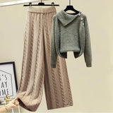 Warm 3 Piece Set Women Pullover Sweater + Wide Leg Pants +Lamb Wool Vest Outfits Knitted Suit Tracksuit Womens