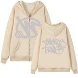 Zipper Hoodie Minus Two Pattern Printing Solid Color Oversized Clothing 2023 New Punk Harajuku Leisure Best Selling