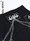Gothic Skull Mini Black Skirt Women Punk Y2K Aesthetic High Waist A-Line Short Skirts 90s Vintage Harajuku