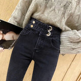 Women High Waist Elastic Skinny Denim Pencil Pants Mom Jeans Camisa Feminina Ladies Slim Casual Cropped pants Female