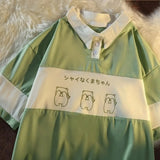 Polo Collar Letters Print Oversized T shirt Women Girls Harajuku New Summer Korean Kawaii Clothes Pullovers Tee