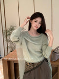 Xixi 2025 Autumn White Standard Temperament Collar Ribbon Jersey Sweater Top