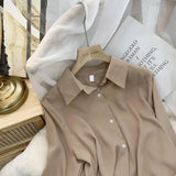 Fashion Button Up Chiffon Silk Shirt Vintage Blouse Women White Office Lady Long Sleeves Female Loose Street Shirts
