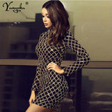 Black gold Plaid Sequin Dress women Spring Autumn Long Sleeve Party Bodycon Dress elegant club vintage Dresses Vestidos