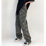Camouflage Cargo Pants Women Y2K Streetwear Low Rise Jeans Retro Wide Leg Trousers Denim Straight Trousers