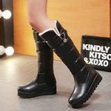 Winter Women Boots Warm Plush Sonw Boots Platform Flat Heel Knee High Boots Slip On Female Shoes Black White