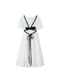 Women Casual Black Strap Vest And Blouse High Waist Short Sleeve Dress 2023 Summer Chic Fashion Korean Two Piece Dress