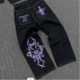 retro street loose embroidered straight-leg jeans women 2023 new casual all-match high-waist mopping wide-leg