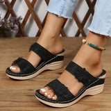 Summer Retro Leisure Flowers High Heel Woman's Slope And Slippers Breathable Feet