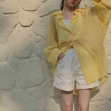 Striped Sun Proof Shirts Women Korean Oversized Sunscreen Blouses Summer Streetwear Long Sleeve Casual Sun Protection