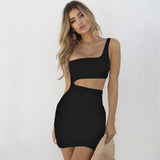 New Ruched Mini Bodycon Dress Summer Women Backless Mini Party Dresses 2018 One Shoulder Sleeveless Sexy
