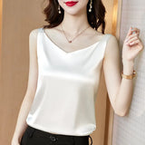 Satin Silk Tank Tops Women'S Summer Camisole Plus Size Spaghetti Strap Top Women Halter V Neck Basic White Cami