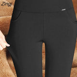 New Fashion High Waist Autumn Winter Women Thick Warm Elastic Pants Quality S-5XL 6XL Trousers Tight Type Pencil