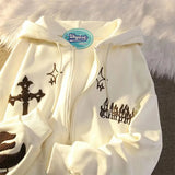 Retro Gothic Embroidered Cardigan Hoodies Women Y2K Street Trend Thickened Sweatshirts Couple Wild Zipper Hoodie