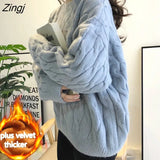 Women Popular Thick Solid 2020 New Fashion Fall Warm Loose Lady Clothes Kawaii Female Aesthetic Blue Casual