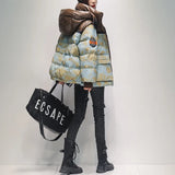Thick Warm Down Parkas Women Streetweat Print Down Jacket Fashion Harajuku Casual Oversize Coat Winter Hooded