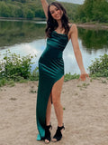 Elegant Satin Backless High Split Maxi Dress For Women Robe Fashion High Quality Spaghetti Strap Night Club Party