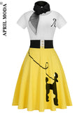 Poodle Flare Pinup Dresses With Scarf 60s Vestidos Summer Puppy Retro Casual Party Robe De Cocktail Rockabilly