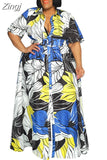 5XL Big Size Streetwear Long Maxi Dress Women 2023 Summer Autumn Flower Print Button Up Shirts Dress Loose Casual