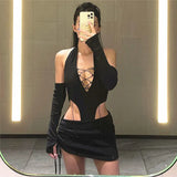 Zingj Summer New Sexy Back Hanging Neck Hollow Out Strap Suit Skirt