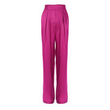 2022 Spring Summer Women's Suit with Belt Halter Chic Top Wide Leg Pants Satin Jacket 2 Piece Sets Skirt Business