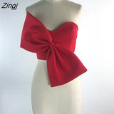 2023 New Autumn Autumn Fashion Temperament Korea Solid Color Sexy Bow Wrapped Chest Women Tops Tide
