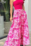 Women 2 Piece Set Sexy One-Shoulder Puff-Sleeve Top Printed Pant Two-Piece Sets High Streetwear Fashion Skirts Set