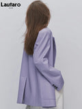 Spring Autumn Chic Purple Leather Blazer Women Long Sleeve Single Breasted Luxury Elegant Designer Clothes Jacket