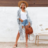 Boho Printed Bikini Cover-ups Sexy Front Open Long Kimono Dress Women Summer Clothes Beach Wear Swim Suit Cover Up