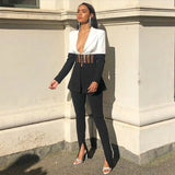 Two Piece Set Women Suit Blazer and Pants Club Two Piece Outfits Runway Clothes 2020 Fall Black and White 2 Piece