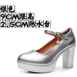 6Cm Silver Heeled Show Shoes Thick-Singing Leather Shoes Thick-Soled Model Single-Shoe Large-Size Working