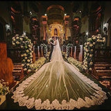 White Ivory 5 Meters Long Lace Wedding Veil One Layer Tulle Bridal Veil with Comb Wedding Accessories Veu De Noiva WED