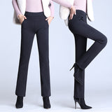 Women Winter fleece Warm Pants Velvet Thick Trousers High Waist Elastic Long Stretch Straight Casual Pants clothes