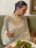 y2k Crochet Sweater Hollow Out Loose Smock Grunge Fishnet Distressed Pullovers Oversized Knit Jumper Harajuku