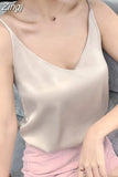 Summer Silk Camis V-Neck Basic Top Women Basic Tank Tops Woman Sleeveless Vest White Satin Corset Top Female Girls