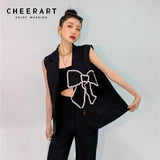 Korean Fashion Vest Sleeveless Jackets For Women 2021 Black Pearl Bow Sleeveless Blazer Button Up Vest